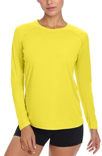 NEYOUQE Ladies Tops Gym Clothes for Women Yellow T Shirt Womens Long Sleeve Running Top Womens CRZ Yoga Yellow S