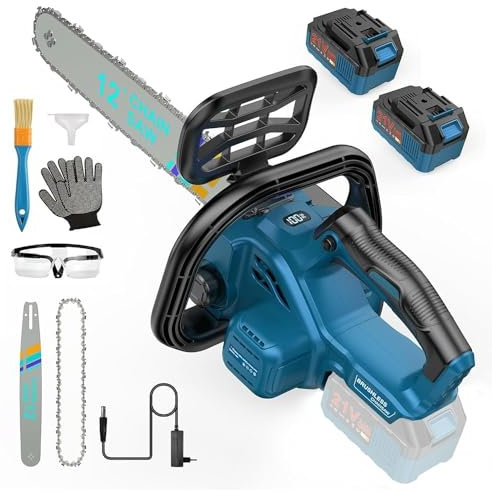 10000mAh Brushless Mini Motosega a Batteria 12 Pollici, Motosega Elettrica, Sega Elettrica per Potatura, Sega a Batteria per Potatura Motosega Per il Taglio del Legno, 2 * 5000mAh Batterie