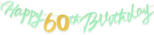 Sage Green Gold 60th Birthday Decorations Banner for Men Women , Happy 60th Birthday Sage Green Gold Banners Her Him Party Supplies Decorations