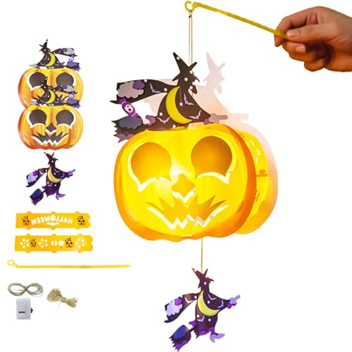 KEELYY Halloween Kürbis Laterne, Tragbare Pumpkin LED Lantern, Herbst Bastelset, Laternen Bastelset Kürbis für Halloween Dekoration Saint Martin Festival
