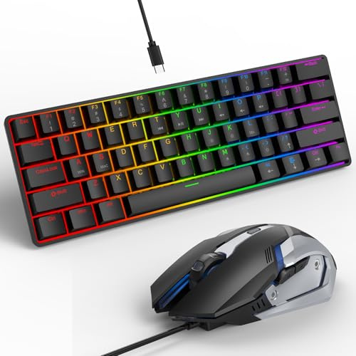SOPPY Gaming Keyboard and Mouse Combo, Mechanical Keyboard Gamer 60% US-Layout, Compact LED Backlit, USB Ergonomic Office RGB Wired Gaming Set for PC/Laptop/Windows/PS4/Xbox/Mac (Black)