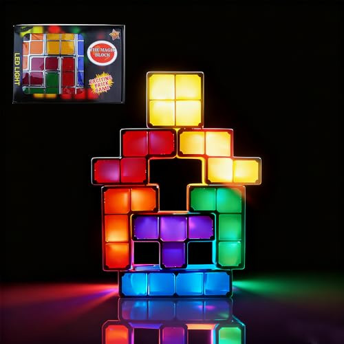 Nzkeuf Stapelbares Nachtlicht Kinder, 7 Farben Tetris Lampe, Induktion Interlocking Schreibtischlampe LED, 3D Puzzles Nachttischlampe, Geschenke für Kinder, Jugendliche, Gamer