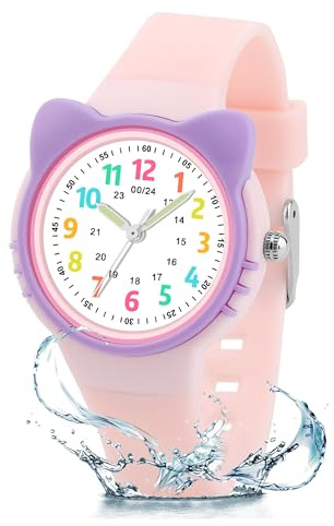 DTKID Kinder Lernuhr für Jungen und Mädchen im Alter von 4-12 Jahren | Analoges Armband, Drehbares Zifferblatt, 3 ATM Wasserdicht, Leicht zu Tragen, Leicht zu Lesen