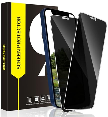 Carantee 2 Stück Schutzfolie für Panzerglas für iPhone 12/12 Pro, Wasserdicht Privacy Sichtschutz Panzer Schutz Glas, 9H Härte Bruchsicher 2.5D Anti-Spy Displayschutzfolie für iPhone 12/12 Pro