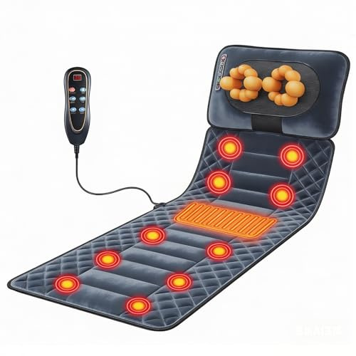 Heated Massage Mat,Full Body Massage Mattress with Neck Massage Pillow,10Vibration Motors,9 Modes,9 Intensity Levels,Timer,Relieves Back Pain,Massage Mattress,Gift for Women and Men