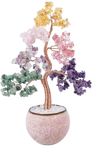 Maitawa 7 Chakra Lebensbaum-Heilender Edelstein-Geldbaum für Positive Energie Geburtstagsgeschenke für Frauen Dekoration für den Schreibtisch im Homeoffice Kristallgeschenke für Frauen