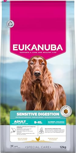 Eukanuba Sensitive Digestion Hundefutter mit Huhn und leicht verdaulichem Reis - Magenfreundliches Special Care Trockenfutter für ausgewachsene Hunde mit sensibler Verdauung, 12 kg