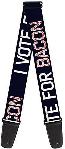 Buckle-Down Guitar Strap - VOTE FOR BACON Black/White/Bacon - 2 Wide - 29-54 Length