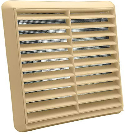 Kair Beige Louvred Wall Vent Grille 155mm External Dimension with Flyscreen and Round 100mm - 4 inch Rear Spigot