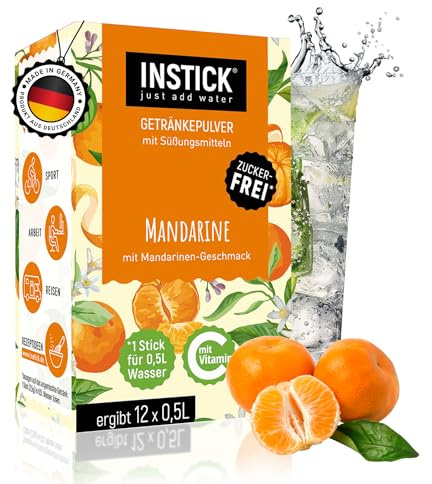 INSTICK Zuckerfreies Instant-Getränk (Mandarine) - 1 Packung für 12 x 0,5-1 L - Veganes Getränkepulver Kalorienarm & Vitamin C - Instant-Pulver
