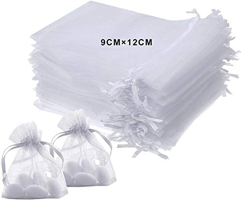 Organzasäckchen, 100 Stück Weiß Organzabeutel, Geschenkbeutel Organza, Schmuckbeutel, Hochzeit Säckchen, Lavendelsäckchen Säckchen, Hochzeitsbevorzugung