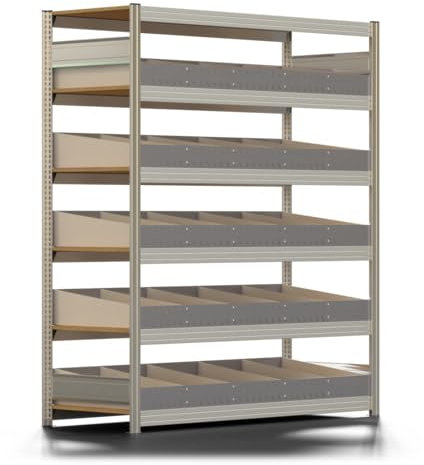 REGALWERK Schwerlast Schüttgutregal, Eisenwarenregal mit 5 x Schüttgut Ebene, 2.000 x 1.751 x 626 mm (HxBxT), verzinkt, Grundregal, Steckregal, BERT