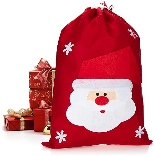 com-four® XL Geschenksack mit Weihnachtsmann-Motiv - Nikolausbeutel für Weihnachten zum Befüllen - Weihnachtssack - Gabenbeutel für Weihnachtsmannkostüm und X-Mas-Dekoration