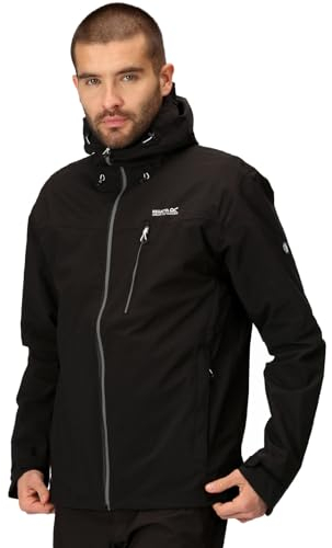 Regatta Homme Veste Technique Birchdale Imperméable Respirante avec Capuche Fixe Réglable Jackets Waterproof Shell, Black/Magnet, XXL EU