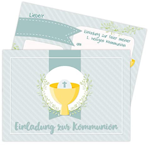 Papierdrachen 12 Einladungskarten zur Kommunion - Motiv Streifen blau - Einladung zur Heiligen Kommunion für Mädchen und Jungen - DIN A6 - Set 7