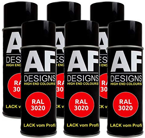 Alex Flittner Designs Lot de 6 bombes de peinture RAL pour voiture - En spray - RAL 3020 - Rouge circulation satiné