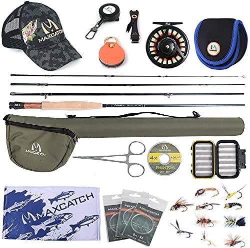 maximumcatch Amigo Fliegenfischen Rute und Rolle Set 9FT 4 Teile 4/5/6/7/8 WT mit Fliegenfsichen Zubehör (7wt-9' 4 Teile Rute, 7/8wt Rolle, Amigo Rute+ Tino Fliegenrolle)