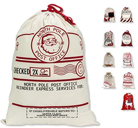 LessMo Bolsa de Lona de Santa Saco de Navidad, Bolsa Grande de Lona con cordón, Bolsa de algodón Favores de Fiesta para Almacenamiento de Paquetes de Navidad Grandes (Oldman Head)
