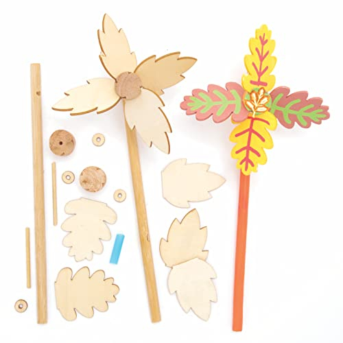 Baker Ross FE648 Holz-Windmühle-Sets, 4 Stück, Windmühlen für Garten, Machen Sie Ihr eigenes Windspiel-Holzhandwerk, für Kinder zum Basteln, Dekorieren und Ausstellen