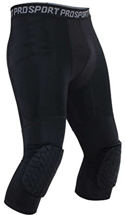 Valcatch Herren gepolsterte Kompressionsstrumpfhose 3/4 Länge Leggings mit Knieschutz für Basketball Fußball Fußball