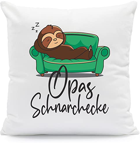 GRAVURZEILE Kissen mit Spruch - Schnarchecke - Lustiges Motiv Faultier - bedruckter Bezug mit Reißverschluss - Witzige Geschenk für Opa zum Geburtstag Weihnachten - mit Füllung - Farbe: Opa