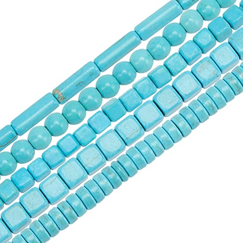 OLYCRAFT 726 Stück Türkis Perlen Türkis Runde Lose Perlen 5 Stile Flache Runde Würfel Scheibe Edelsteinperlen Für Armbänder Halskette Schmuckherstellung