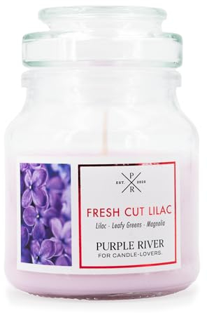 Purple River kleine Duftkerze im Glas mit Deckel | Fresh Cut Lilac | Duftkerze Blumen | Sojawachskerze | Raumduft für Zuhause | Geschenke für Frauen