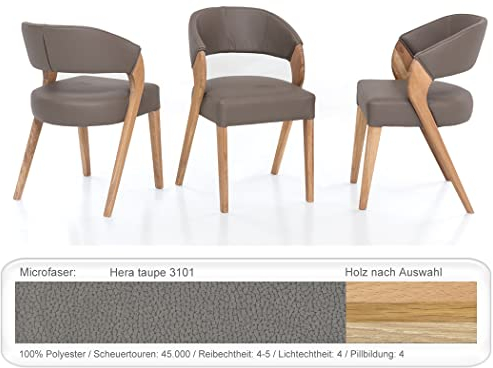 6X eleganter Polsterstuhl Alani 1 hochwertiger Stuhl Esszimmerstuhl Massivholzstuhl Küchenstuhl Verschiedene Varianten, Holzart:Eiche Natur geölt, Bezugstoff:Hera Taupe