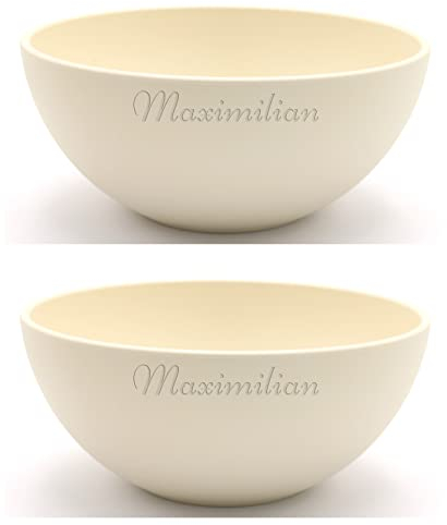 Magu 135062 Lot de 2 bols à céréales avec nom - 16 cm - En biopolymère personnalisé - Nid de Pâques en plastique bio - 100 % sans pétrole - Gravure personnalisée du nom - 135062 - Blanc naturel