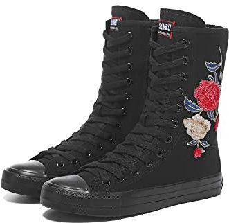 Momuk High Top Canvas Sneakers für Damen zum Schnüren von modischen Freizeitschuhen für Damen