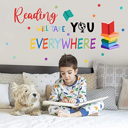 SUPERDANT Buch Wandtattoo Lesen Bringt Sie Wandsticker Überall Hin Inspirierender Wandaufkleber Aus Kunstpapier Flugzeug Bücher Vinyl Wandsticker Für Lesezimmer Bibliothek Klassenzimmer Schulanfang