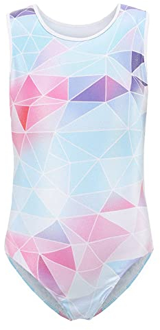SEAUR - Kinder Turnanzug Ärmellos Mädchen Trikot Gymnastik Tanzen Ballet Kleidung Klassisch Gymnastikanzug Weiß Geometrische Muster 100-110CM