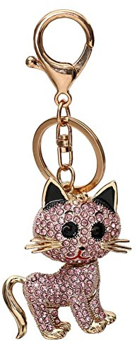 ihreesy Bling Bling Strass Porte-clés Créatif Chat Métal Porte-Clés Animaux Porte-clés Voiture Porte-clés Porte-clés Organisateur pour Femmes Filles Sac Ornement Pendentif Rose
