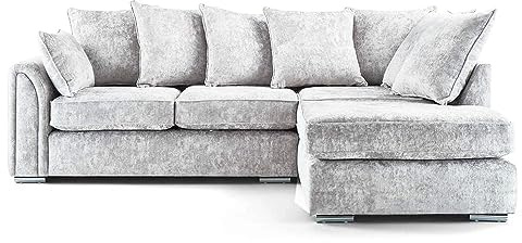 New Chiswick 4 Seater Corner Sofa Bed Silver Chenille Fabric Sofa With Footstool (Right Hand Facing + Footstool)