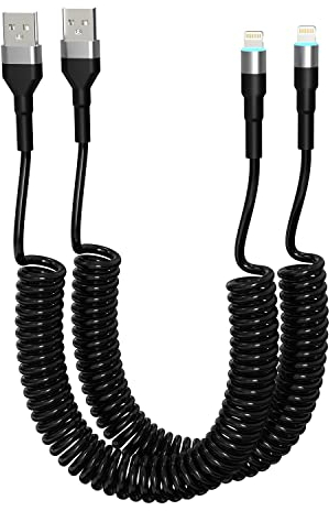 KETAKY Plus Lightning Spiralkabel Carplay 2Pack, MFi Zertifiziert, Kabel Mit Datensynchronisation für iPhone/Pad/Pod