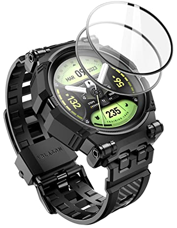 i-Blason Armorbox Compatible with Galaxy Watch 5 Pro 45mm (2022), Heavy Duty Durable Bands with 2 Tempered Glass Screen Protectors (Black)