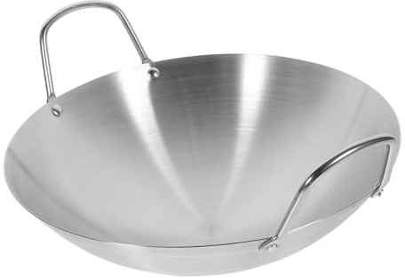 jojofuny Wok Inoxidable Redondo Sartén Grande De Gran Capacidad Olla Multifuncional Doble Asas Para Cocinas De Inducción y Salteados