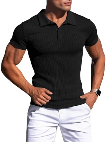 Agilelin Polo Uomo Manica Corta/Lunghe,Maglietta Muscle Slim Fit,Magliette Golf Palestra,T-Shirt Casual Elastico
