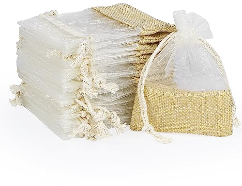 ilauke 30 Stück Mini Organza Säckchen 8x10 cm - Kleine Geschenktüten mit Zugband für Party, Feiern, Weihnachten - Wiederverwendbare Schmuckbeutel