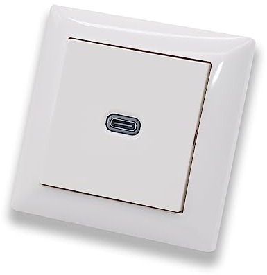 EBROM USB-C Unterputz Steckdose/Lader, 65 Watt Leistung – Schnellladefunktion für Wearables, Smartphones Tablets und Laptops – mit Busch Jäger Balance Si Rahmen alpinweiß 1721-914