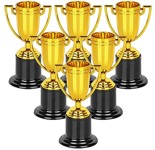 WINKIO Mini Trophies, 6 Pack Gold Trophy Award, Plastic Trophies for Kids, 4 Inch Trophy Cups, Award Trophies for Party Favors, Props, Rewards, Winning Prizes, Competitions Ceremony Parties Favor