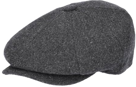 HAT YOU Herren Scottish Wool Flat Cap 'MARK', Herren Wolle Schiebermütze, Schiermmütze, Mütze:Dark Grey, Größe:61 cm
