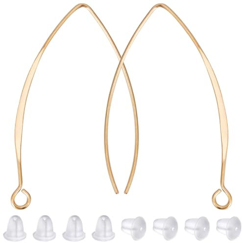 Beebeecraft 1 Box 50Pcs V Shape Earring Hooks 18K Gold Plated Brass Drop Earring Hook Ear Wires Earring Findings with Hoop for Jewelry Making DIY Earring Findings