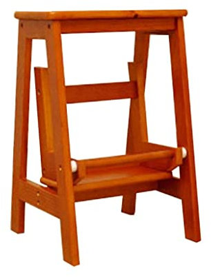 ACLips ErWaad Step Stool Wooden Adult Solid Wood Folding Staircase/Multi-Functional Wooden Chair/Mobile Ladder/Double Ladder (B)