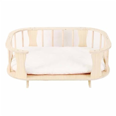 EHEIN Hochwertiges Hundebett aus Holz, erhöhtes Hundebett mit weicher Matratze, beruhigendes Hundebett, bequemes Welpenbett, gebogener Schutz (Size : S)