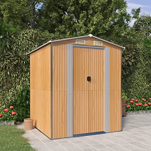 ZEYUAN Geräteschuppen, Gerätehaus, Fahrradgarage, Gartenhütte, Fahrradunterstand, Gartenhäuschen, Garten Hütte, Fahrrad Unterstand, Hellbraun 192x191x223 cm Verzinkter Stahl