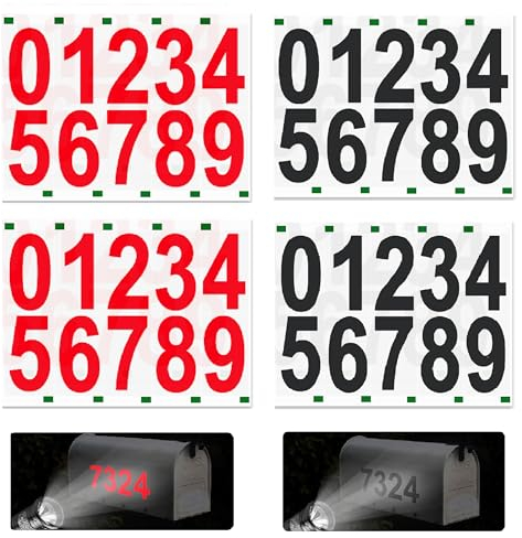 40 Stück Reflektierende Nummernaufkleber 0-9, 54 x 97mm(4 Zoll)Wasserdicht Selbstklebendes Vinyl Zahlen Kit für Postkasten, Schilder, Fenster, Tür, Autos, Adress Nummer (2 Schwarz 2 Rot)