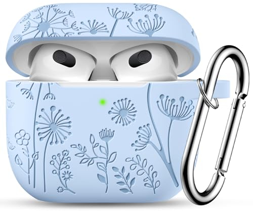 Ouwegaga Gravierte Hülle für Apple Airpods 3 Hülle, Weiche Silikon für Airpods 3 Case Stoßfeste Schutzhülle Kompatibel mit Airpods 3. Generation Hülle 2021, mit Karabinerhaken[Front-LED sichtbar],Lila