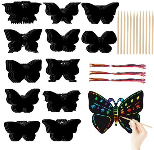 48 Stück Kratzbilder Basteln Schmetterlings Schmetterling Kratzpapier Set Rubbelkarten Scratch Paper Painting Art Dekoration für Tags Geburtstage DIY Handwerk Party Mitgebsel