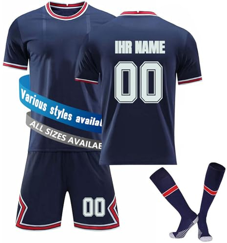Generic Fußball Trikot Personalisiert Set Benutzerdefiniert Trikot Kinder, Kostenloser Druck Aller Namen, Nummern Junge Football Tshirts Shorts und Socken Anzug Kit für Erwachsener Junge